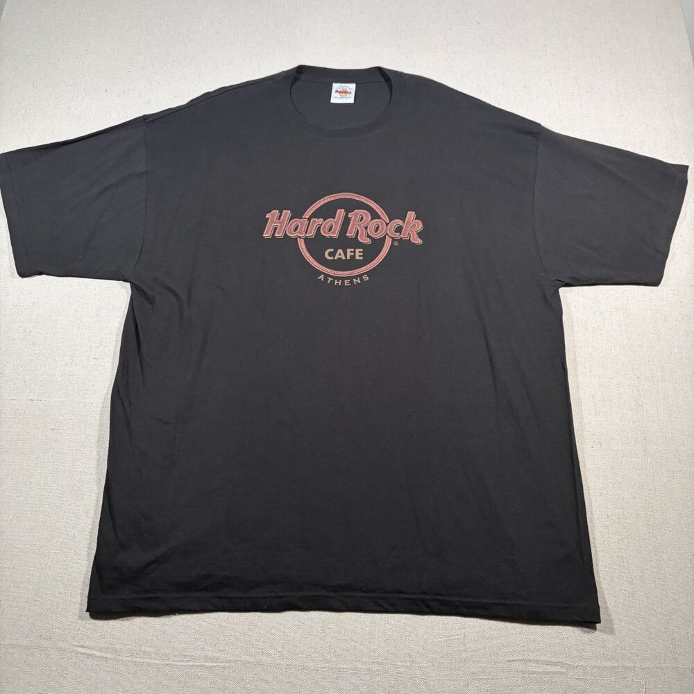 Hard Rock Cafe Athens Greece Logo Graphic T Shirt Black Mens XXL
